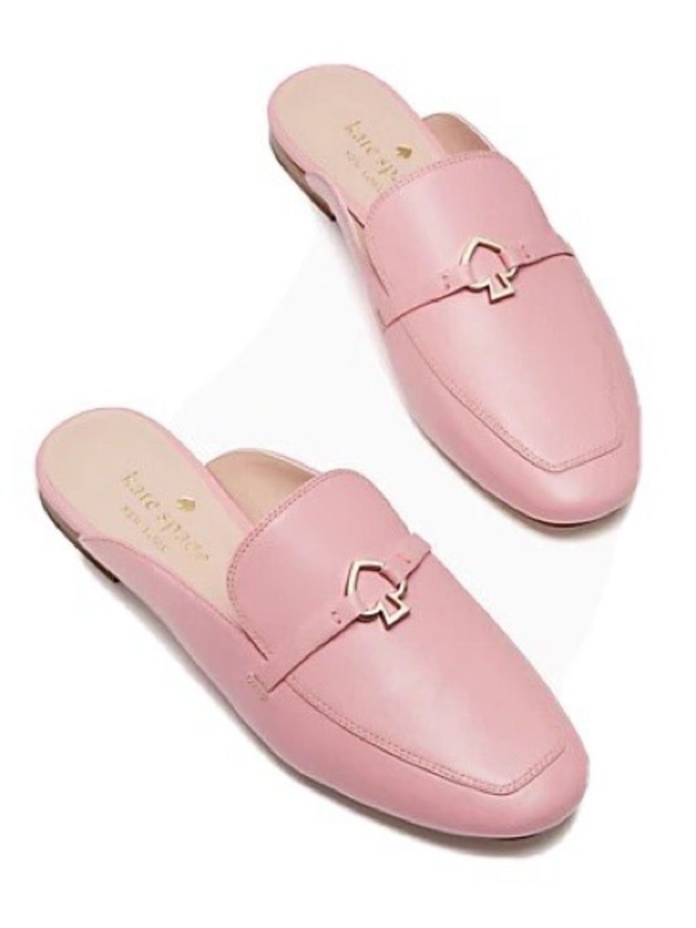 Kate Spade Pink Colada Spade Mules Size 8.5 Flat Slip On Leather